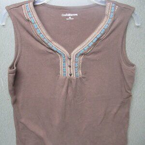 Croft and Barrow Brown Embroidered Tank Top Size M